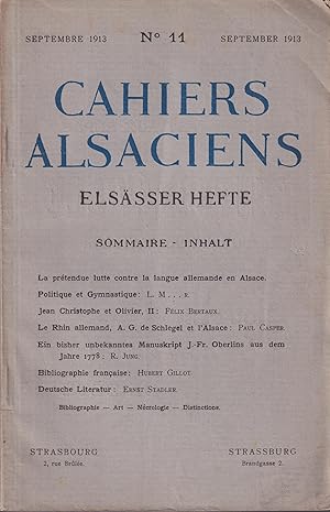 Imagen del vendedor de Cahiers Alsaciens. - Elssser Hefte. - N 11 - Septembre 1913 a la venta por PRISCA