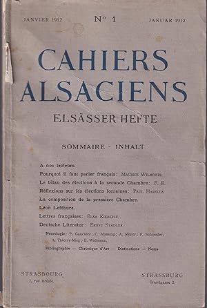 Immagine del venditore per Cahiers Alsaciens. - Elssser Hefte. - N 1 - Janvier 1912 venduto da PRISCA