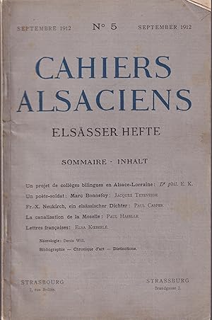 Bild des Verkufers fr Cahiers Alsaciens. - Elssser Hefte. - N 5 - Septembre 1912 zum Verkauf von PRISCA