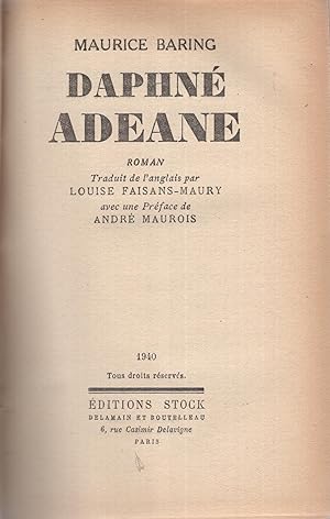 Immagine del venditore per Daphn Adeane. - Roman Traduit de l'anglais par Louise Faisans-Maury avec une Prface de Andr Maurois venduto da PRISCA