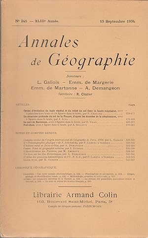 Immagine del venditore per Annales de Gographie - N 245 - XLIIIe anne - 15 Septembre 1934. venduto da PRISCA