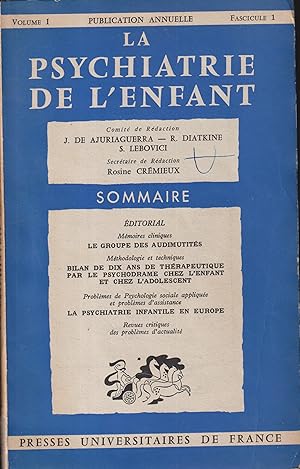 Bild des Verkufers fr La Psychiatrie de l'Enfant. - Volume I - Fascicule 1 zum Verkauf von PRISCA