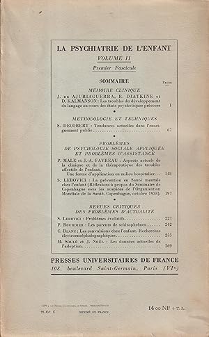 Seller image for La Psychiatrie de l'Enfant. -Volume 2 - Fascicule 2 for sale by PRISCA