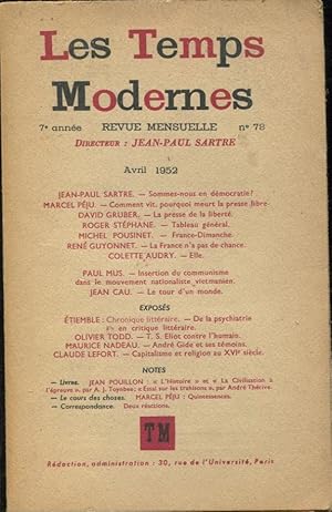 Seller image for Les Temps Modernes. - 7 Anne - N 78 - Avril 1952 for sale by PRISCA