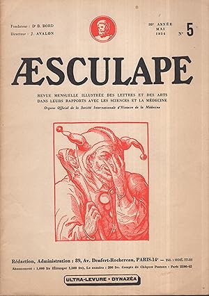 Imagen del vendedor de Aesculape. Revue mensuelle illustre des Lettres et des Arts dans leurs rapports avec les Sciences et la Mdecine. Organe Officiel de la Socit Internationale d'Histoire de la Mdecine. - 35 Anne - N 5 - Mai 1954. a la venta por PRISCA