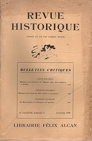 Image du vendeur pour Revue Historique - Tome CLXXXVII - Fascicule 2 mis en vente par PRISCA