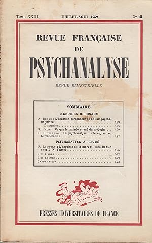Imagen del vendedor de Revue Franaise de Psychanalyse - Tome XXIII - N 4 a la venta por PRISCA