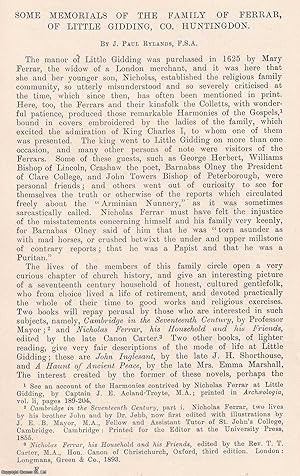 Image du vendeur pour Some Memorials of The Family of Ferrar, of Little Gidding, Huntingdon. An original article from The Genealogist, 1909. mis en vente par Cosmo Books