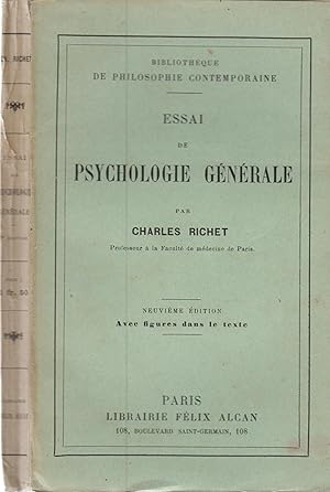 Imagen del vendedor de Bibliothque de Philosophie Contemporaine - Essai de Psychologie Gnrale - 9 dition avec figures dans le texte. a la venta por PRISCA