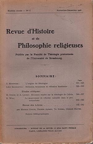 Image du vendeur pour Revue d'Histoire et de Philosophie religieuses. - 6 Anne - N 6 mis en vente par PRISCA