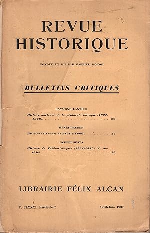 Image du vendeur pour Revue Historique. - T. CLXXXI - Fascicule 2 - Bulletins critiques. mis en vente par PRISCA