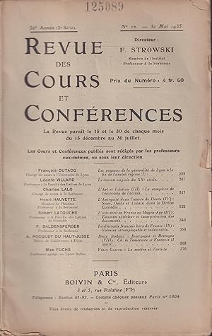 Seller image for REVUE DES COURS ET CONFRENCES : 30 mai 1935 for sale by PRISCA
