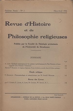 Immagine del venditore per Revue d'Histoire et de Philosophie religieuse - 16 Anne - N 2 - Mars-Avril 1936. venduto da PRISCA