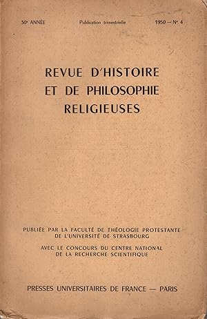 Immagine del venditore per Revue d'Histoire et de Philosophie Religieuse. - 30 Anne - N 4 venduto da PRISCA