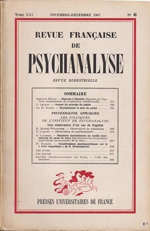 Bild des Verkufers fr Revue Franaise de Psychanalyse - Tome XXI - N 6 zum Verkauf von PRISCA