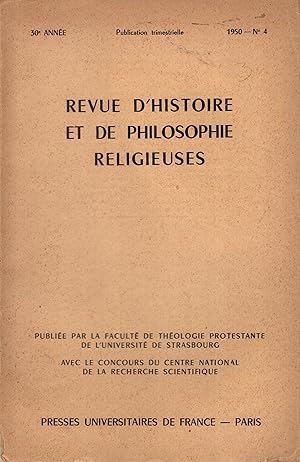 Image du vendeur pour Revue d'Histoire et de Philosophie Religieuses. - 30 Anne - N 4 mis en vente par PRISCA