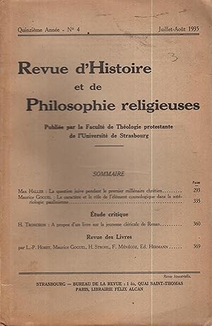 Bild des Verkufers fr Revue d'Histoire et de Philosophie religieuse. - 15 Anne - N 4 zum Verkauf von PRISCA