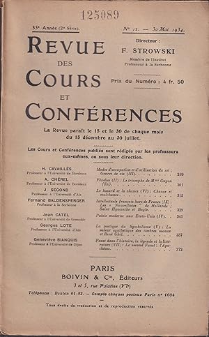 Bild des Verkufers fr Revue des Cours et Confrences. - 35 Anne (2 Srie) - N 12 - 30 Mai 1934 zum Verkauf von PRISCA