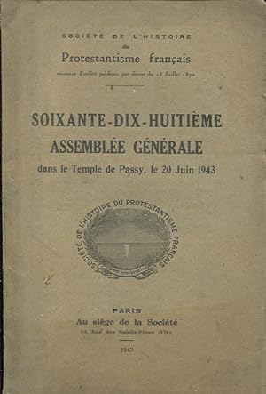 Seller image for Soixante-dix-huitime Assemble Gnrale dans le Temple de Passy, le 20 Juin 1943. for sale by PRISCA