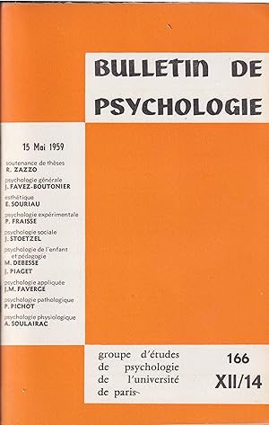 Imagen del vendedor de Bulletin de Psychologie. - Tome XII/14 - N 166 - 15 Mai 1959 a la venta por PRISCA