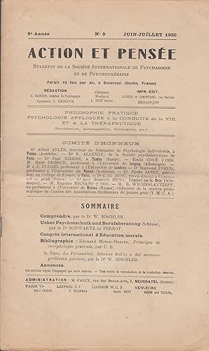 Imagen del vendedor de ACTION ET PENSEE , revue trimestielle , bulletin de l'Institut international de psychagogie et de psychotherapie , juin juillet 1930 a la venta por PRISCA