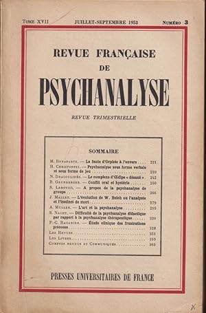 Image du vendeur pour Revue Franaise de Psychanalyse - Tome XVII - N 3 mis en vente par PRISCA