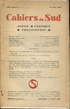 Seller image for Cahiers du Sud : Posie, Critique, Philosophie. - 18 Anne - Fvrier 1931 for sale by PRISCA