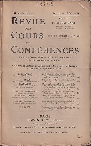 Seller image for Revue des Cours et Confrences. - 35 Anne (2 Srie) - N 13 - 15 Juin 1934. for sale by PRISCA