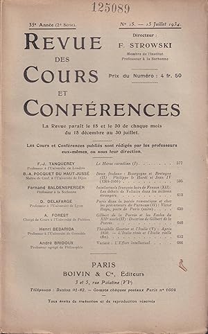 Seller image for Revue des Cours et Confrences. - 35 Anne (2 Srie) - N 15 - 15 Juillet 1934. for sale by PRISCA