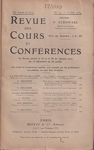 Seller image for Revue des Cours et Confrences. - 35 Anne (2 Srie) - N 14 - 30 Juin 1934. for sale by PRISCA