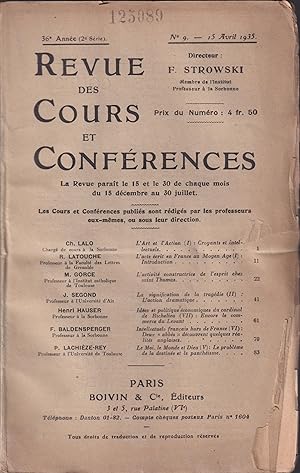 Image du vendeur pour Revue des Cours et Confrences. - 36 Anne (2 Srie) - N 9 - 15 Avril 1935. mis en vente par PRISCA