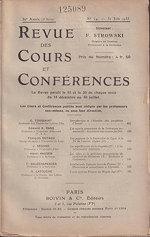 Seller image for Revue des Cours et Confrences. - 36 Anne (2 Srie) - N 14 - 30 Juin 1935. for sale by PRISCA