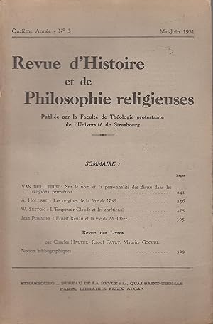 Imagen del vendedor de Revue d'Histoire et de Philosophie religieuse - 11 Anne - N 3 - Mai-Juin 1931. a la venta por PRISCA