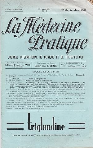 Bild des Verkufers fr La Mdecine Pratique. - Journal International de Clinique et de Thrapeutique. - 39 Anne - N 7 - 20 Septembre 1932. zum Verkauf von PRISCA