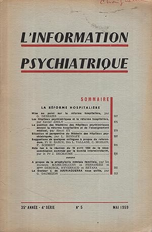 Bild des Verkufers fr L'Information Psychiatrique. - 35 Anne - 4 Srie - N 5 - La Rforme Hospitalire zum Verkauf von PRISCA