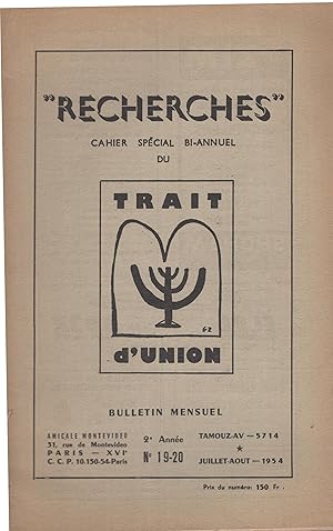 Imagen del vendedor de Recherches". - Cahier spcial bi-annuel du Trait d'Union. - 2 Anne - N 19-20 a la venta por PRISCA