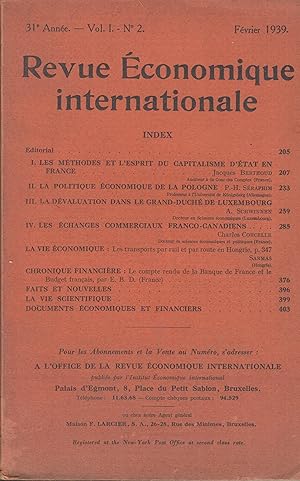 Seller image for Revue conomique Internationale - 31 anne - Vol. I - N 2 - Fvrier 1939. for sale by PRISCA