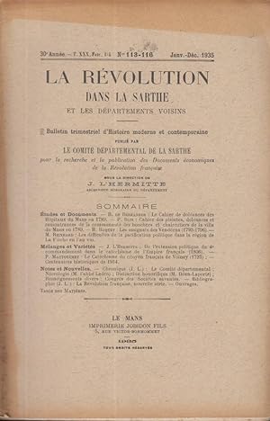 Immagine del venditore per La Rvolution dans la Sarthe et les Dpartements voisins. - 30 Anne - T. XXX - Fascicule 1-4 - N 113/116. venduto da PRISCA