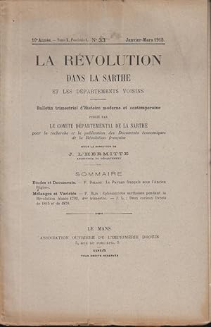 Image du vendeur pour La Rvolution dans la Sarthe et les Dpartements voisins. - 10 Anne - Tome X. - Fascicule 1 - N 33. mis en vente par PRISCA