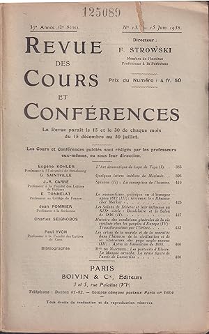 Imagen del vendedor de Revue des Cours et Confrences. - 37 Anne (2 Srie) - N 13 - 15 Juin 1936. a la venta por PRISCA