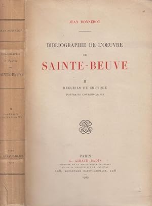 Image du vendeur pour Bibliographie de l'oeuvre de Sainte-Beuve. 2, Recueils de critique. Portraits contemporains mis en vente par PRISCA