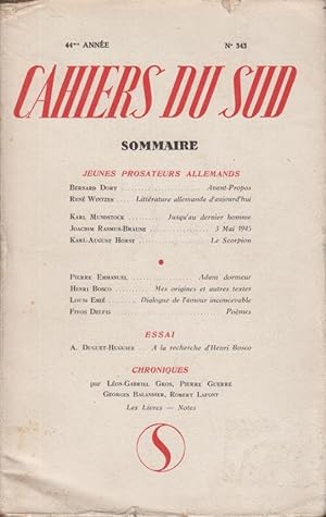 Bild des Verkufers fr Cahiers du sud n 343 / jeunes prosateurs allemands zum Verkauf von PRISCA