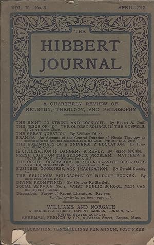 Immagine del venditore per The Hibbert Journal - A quarterly review of Religion, Theology and Philosophy - Vol. X - N 3 - April 1912 venduto da PRISCA