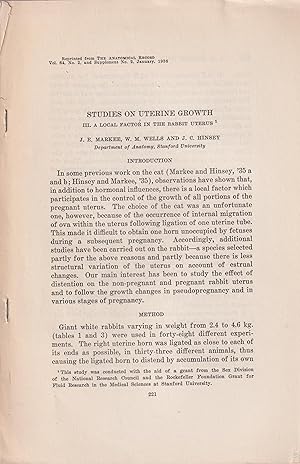 Bild des Verkufers fr Studies on Uterine Growth. - III. A local Factor in the Rabbit Uterus. zum Verkauf von PRISCA