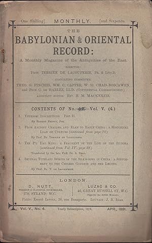 Immagine del venditore per The Babylonian & Oriental Record. - A Monthly Magazine of the Antiquities of the East. - Vol. V - N 4 - April 1891. venduto da PRISCA