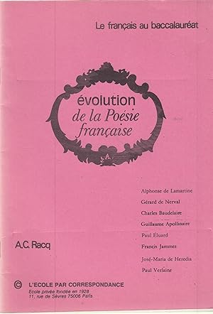 Immagine del venditore per Le franais au baccalaurat - volution de la Posie franaise. venduto da PRISCA