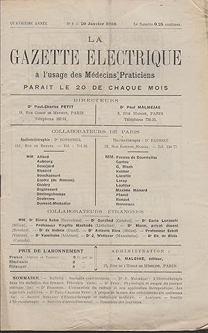 Imagen del vendedor de La Gazette lectrique  l'usage des Mdecins Praticiens - Quatrime anne - N 1 - 20 Janvier 1910. a la venta por PRISCA