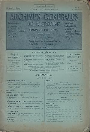Imagen del vendedor de Archives Gnrales de Mdecine fondes en 1823 - 80 anne - Tome I - N 1 - 6 Janvier 1903. a la venta por PRISCA