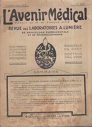 Seller image for L'Avenir Mdical. Revue des Laboratoires A. Lumire, de Physiologie exprimentale et de Parmacodynamie. - 20 Anne - N 5 - Mai 1923. for sale by PRISCA