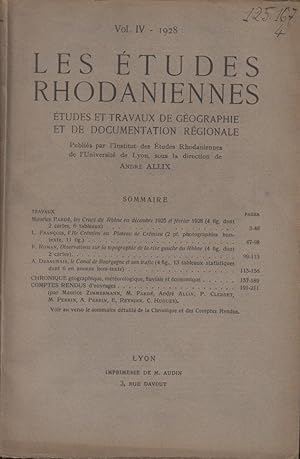 Seller image for Les tudes Rhodaniennes. - tudes et Travaux de Gographie et de Documentation Rgionale. - Vol. IV for sale by PRISCA